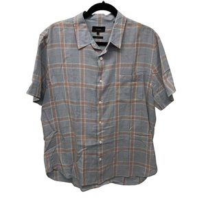 Vince Light Blue Short Sleeve Button up Shirt Classic Fit Linen Blend Size Large
